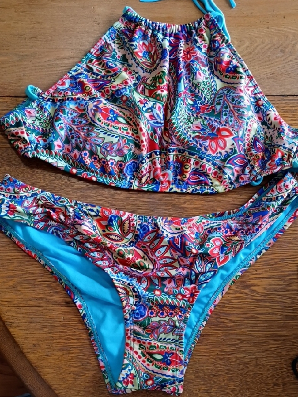 Mossimo Turquoise Paisley Print Halter Top Bikini Set